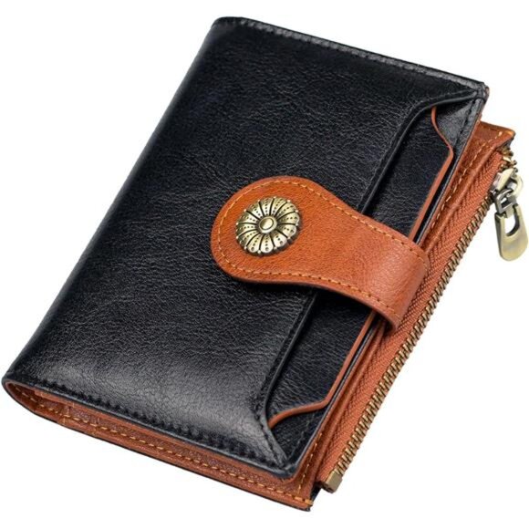 Small Wallet Women Soft Leather Black Brown - Picture 1 of 6